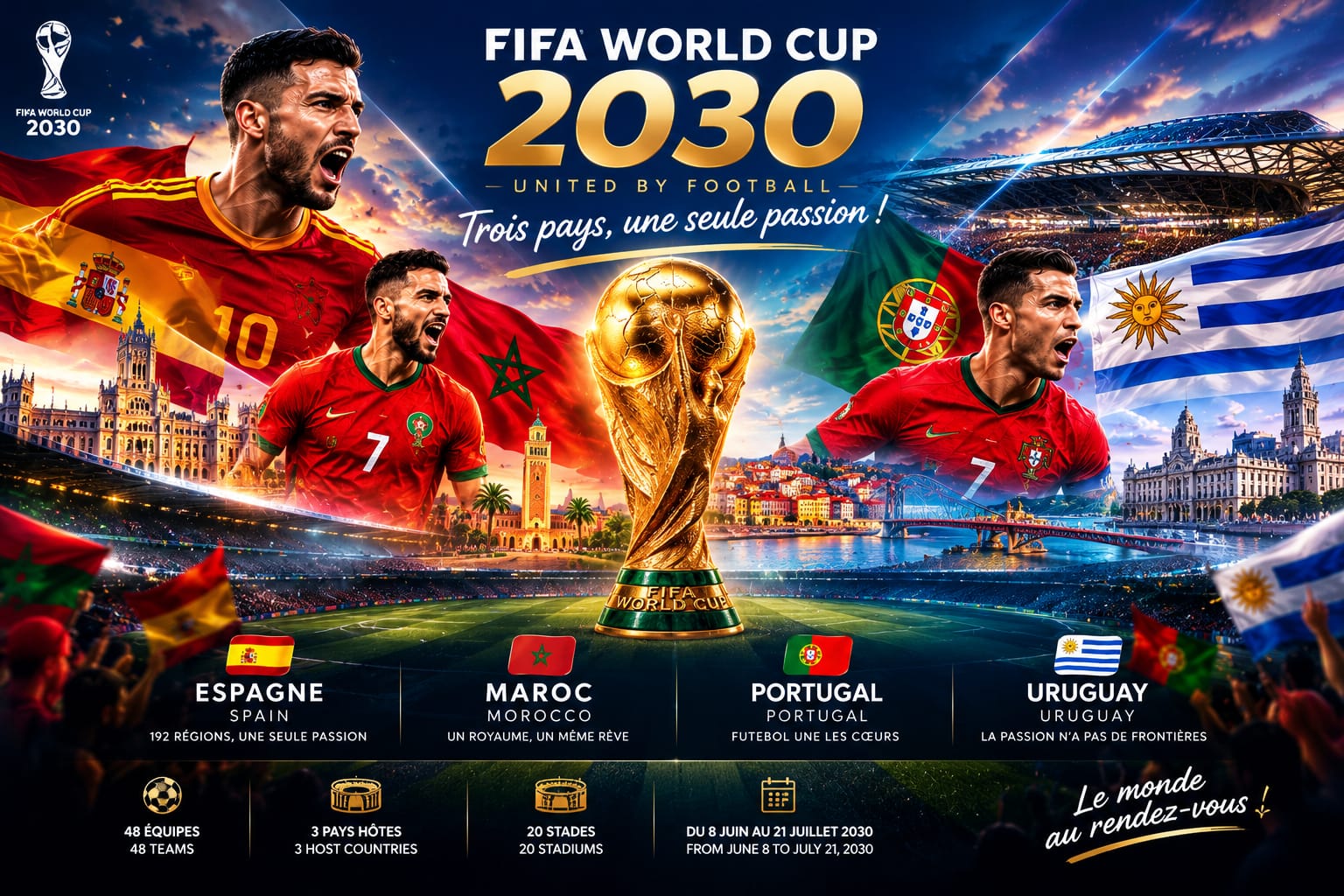 كأس العالم 2030: المغرب وإسبانيا والبرتغال في أكبر احتفال كروي عالمي
