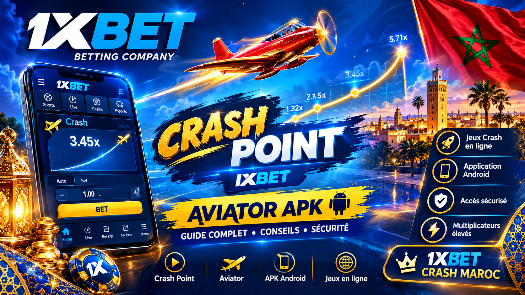 لعبة Crash Point على 1xBet المغرب: كيفية اللعب، Crash Aviator وتحميل APK